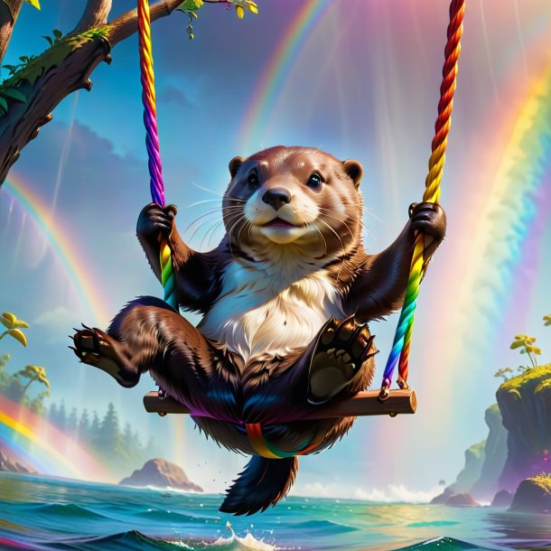 Picture of a swinging on a swing of a otter on the rainbow