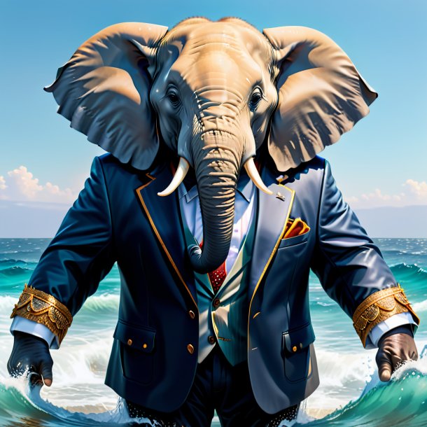 Image of a elephant in a jacket in the sea