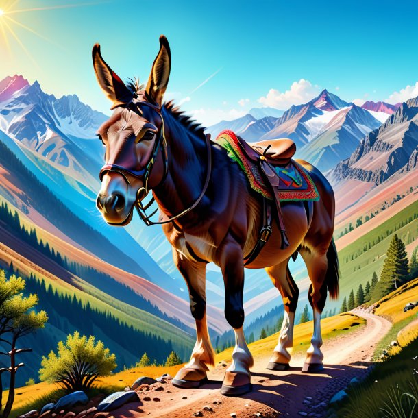 Illustration of a mule in a shoes in the mountains