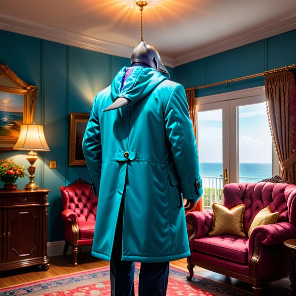 Pic of a dolphin in a coat in the house