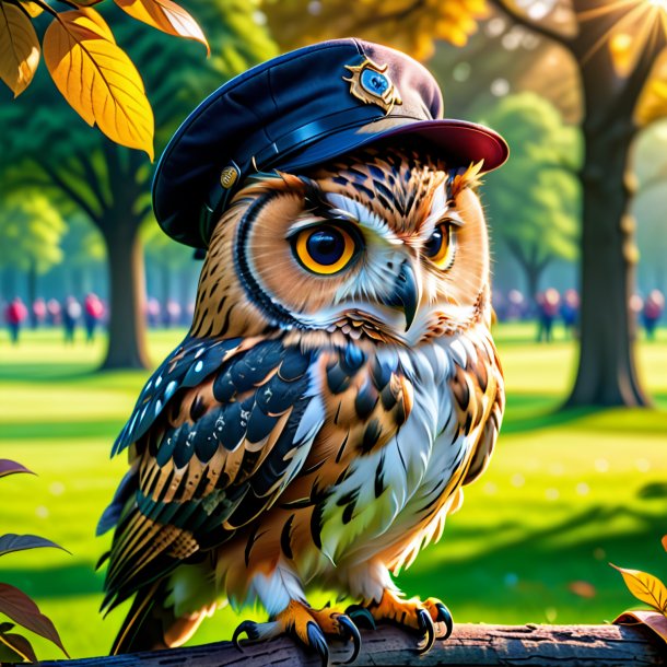 Image of a owl in a cap in the park