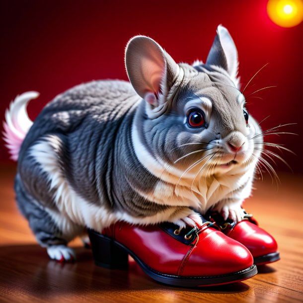 Picture of a chinchillas in a red shoes