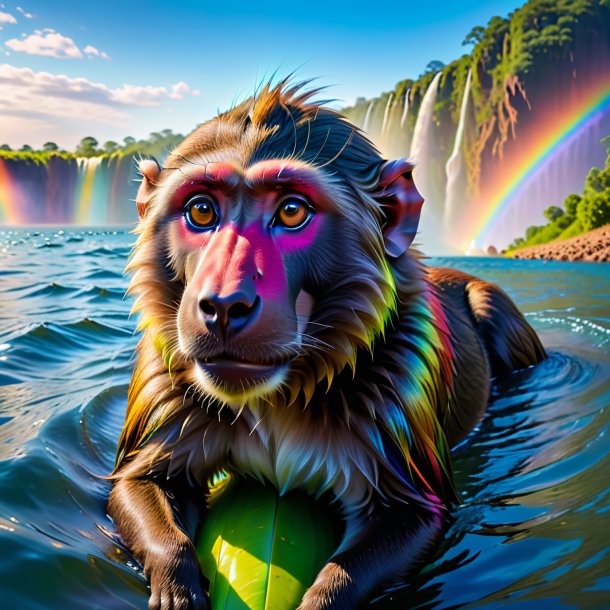 Pic of a swimming of a baboon on the rainbow