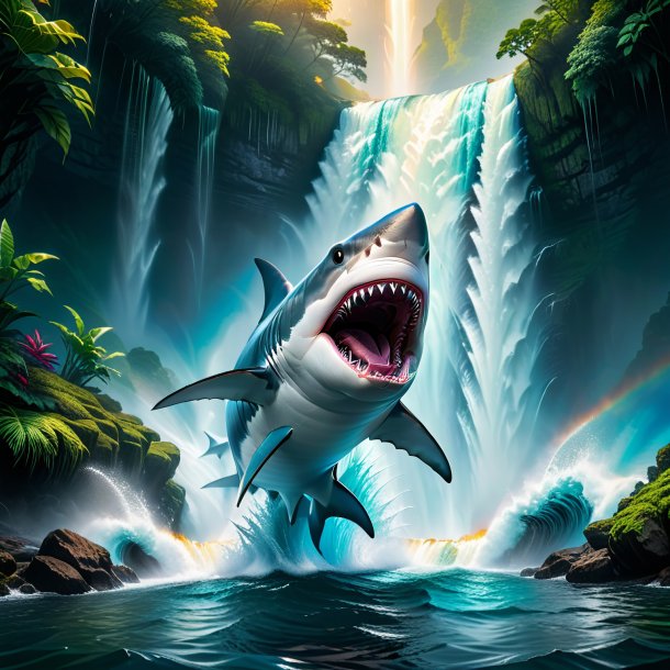 Picture of a threatening of a shark in the waterfall