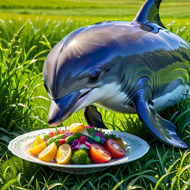 Imagem de um comer de um golfinho no prado