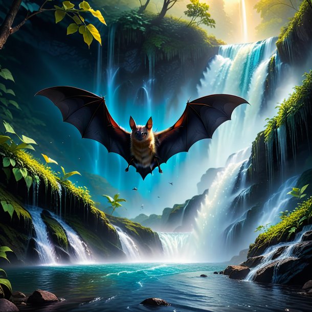 Picture of a bat in a jeans in the waterfall