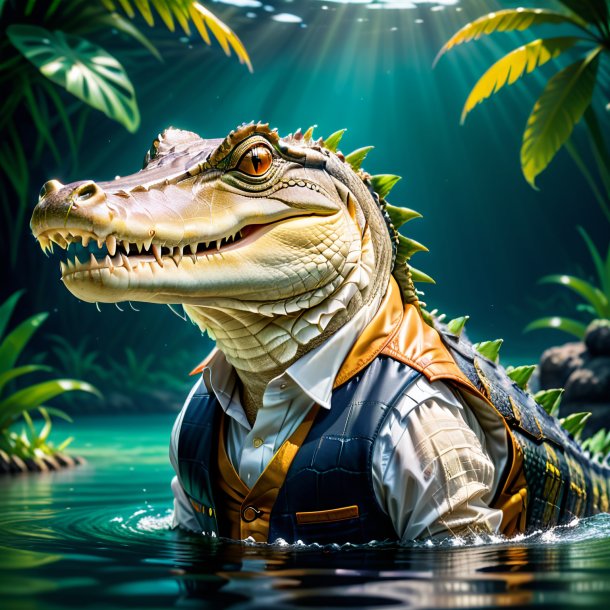 Pic of a crocodile in a vest in the water