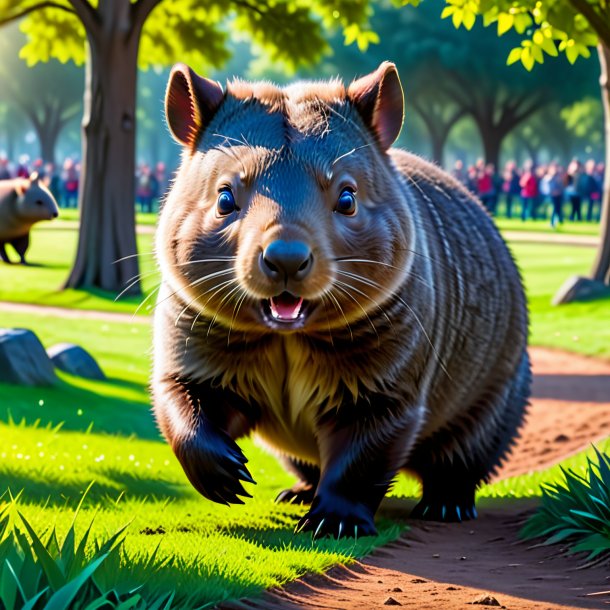 Image of a playing of a wombat in the park