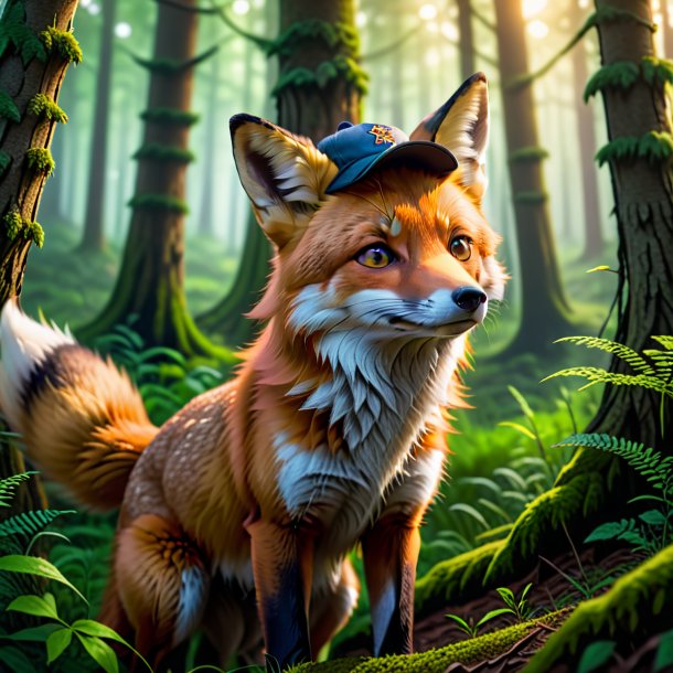 Picture of a fox in a cap in the forest