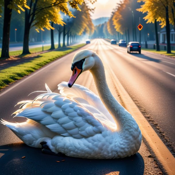 Pic of a smoking of a swan on the road