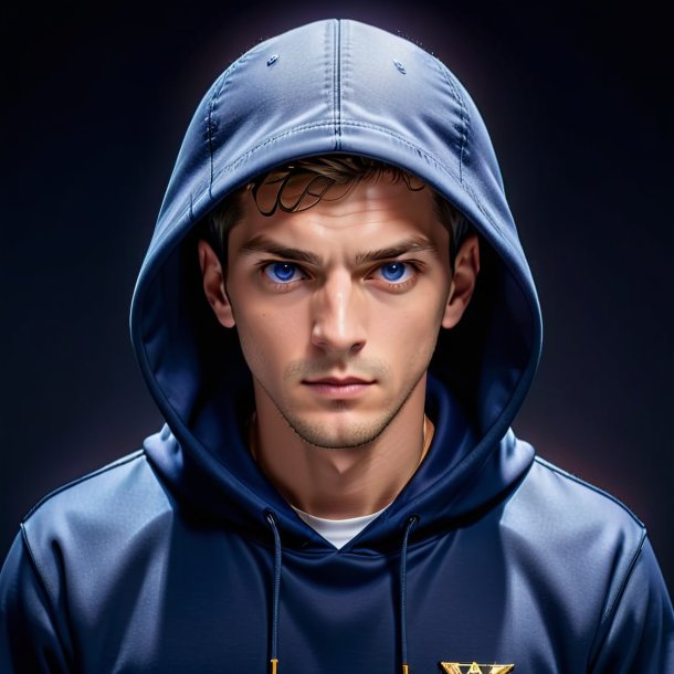 Portrait of a navy blue hoodie from polyethylene