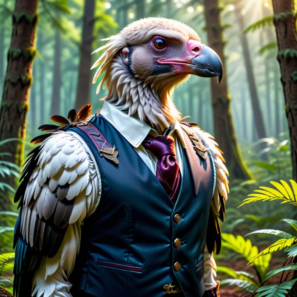 Picture of a vulture in a vest in the forest