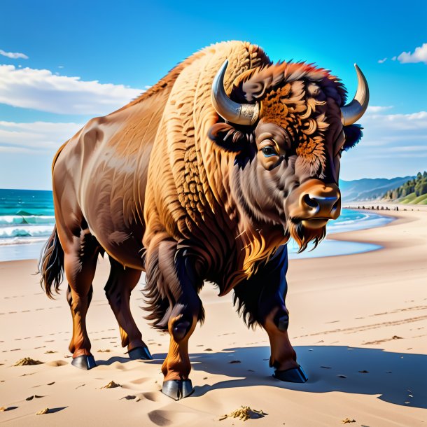 Pic d'un bison dans un pantalon sur la plage