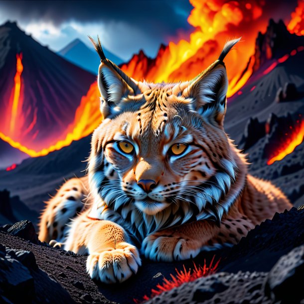 Pic of a sleeping of a lynx in the volcano