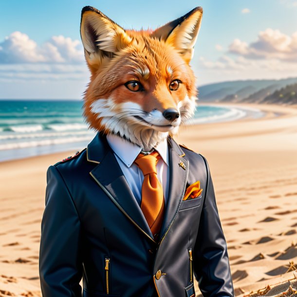 Picture of a fox in a jacket on the beach