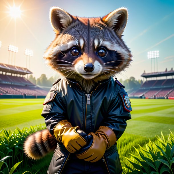 Pic of a raccoon in a gloves on the field