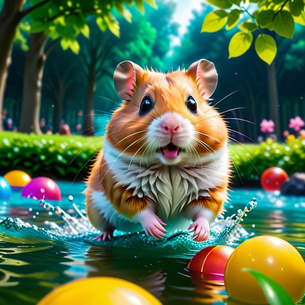 Imagem de uma natação de um hamster no parque