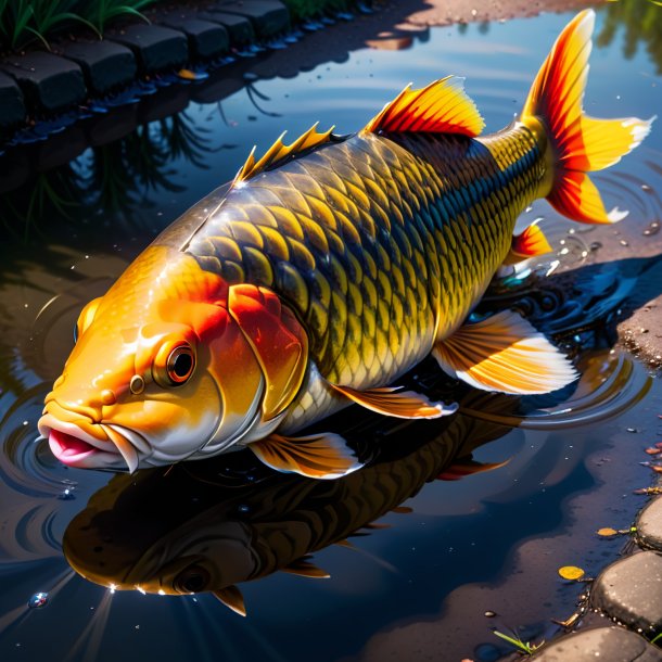 Image of a carp in a skirt in the puddle