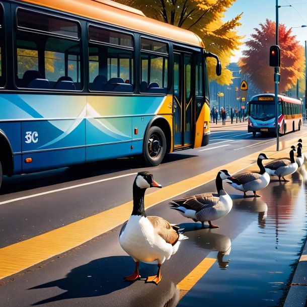 Pic d'une baignade d'oie sur l'arrêt de bus