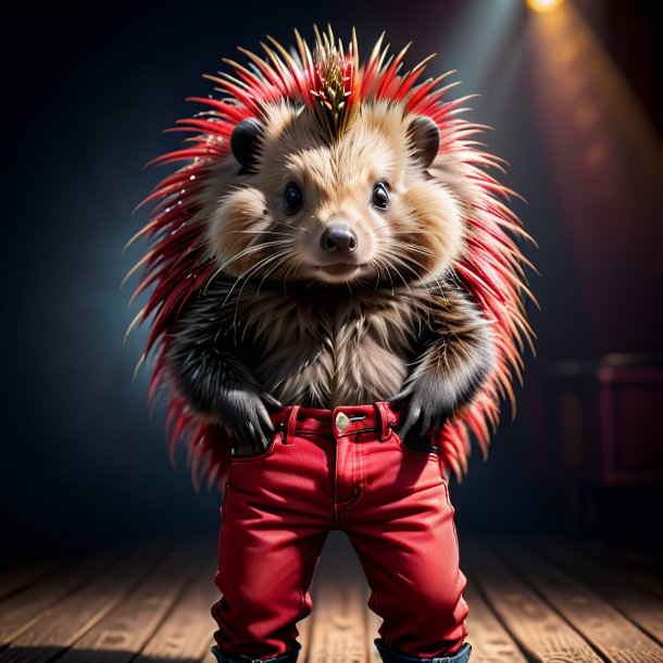 Image of a porcupine in a red jeans