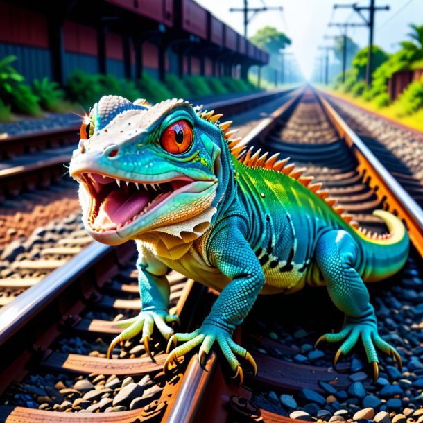 Pic of a crying of a lizard on the railway tracks