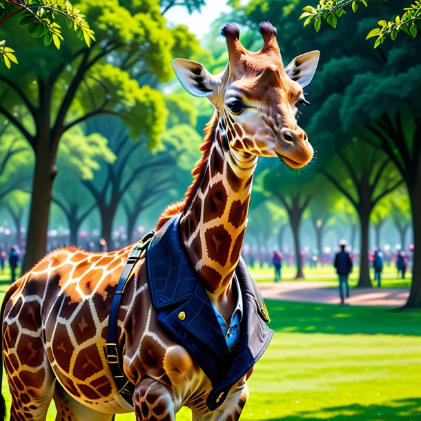 Drawing of a giraffe in a vest in the park