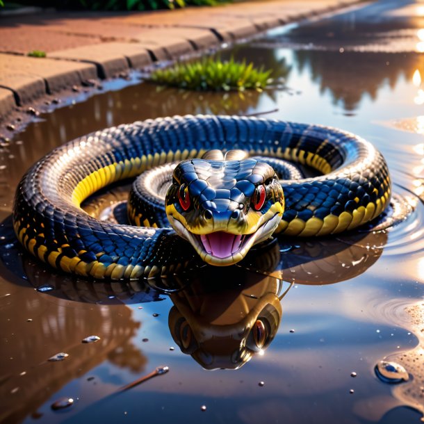 Foto de una sonrisa de una cobra en el charco