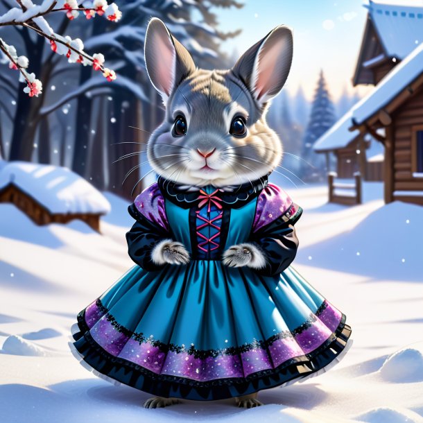 Dibujo de las chinchillas en el vestido en la nieve