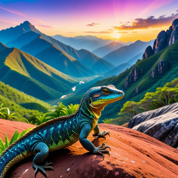 Image of a waiting of a monitor lizard in the mountains