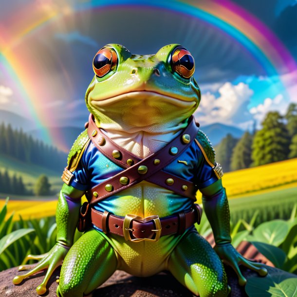 Photo of a frog in a belt on the rainbow