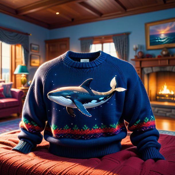 Picture of a whale in a sweater in the house