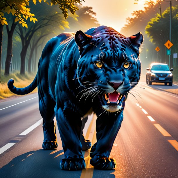 Image of a threatening of a panther on the road