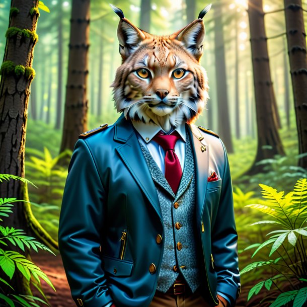 Pic of a lynx in a jacket in the forest