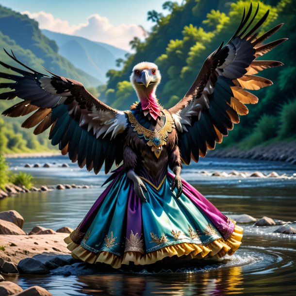 Picture of a vulture in a dress in the river