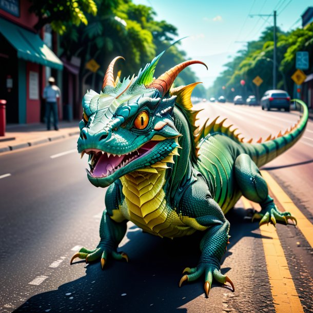 Image of a drinking of a basilisk on the road