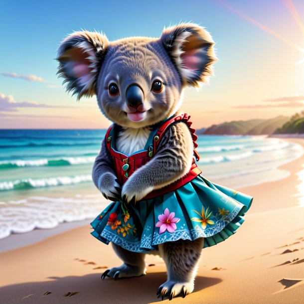 Drawing of a koala in a skirt on the beach