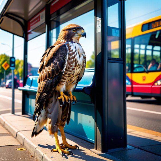 Foto de un halcón en un pantalón en la parada de autobús