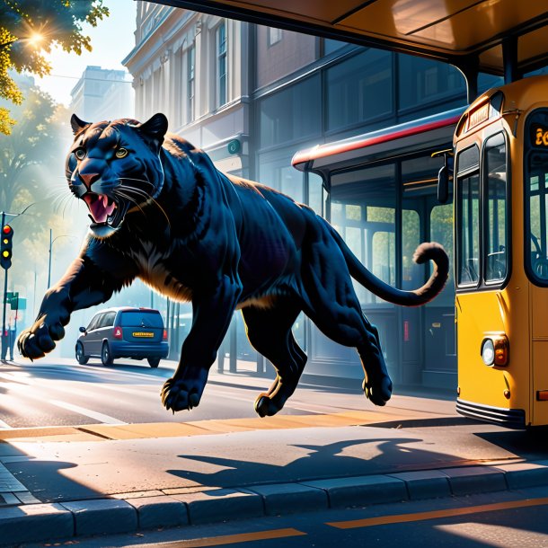 Photo of a jumping of a panther on the bus stop