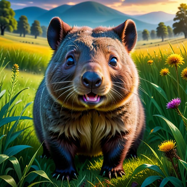 Imagen de un llanto de un wombat en el prado