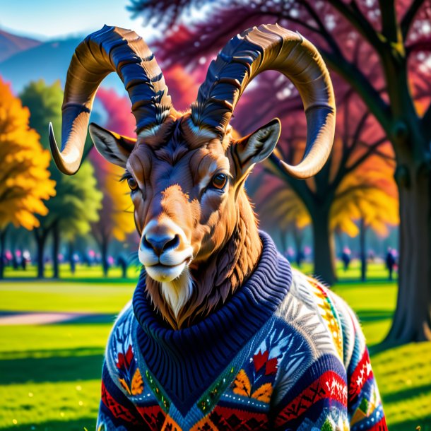 Image d'un ibex dans un pull dans le parc