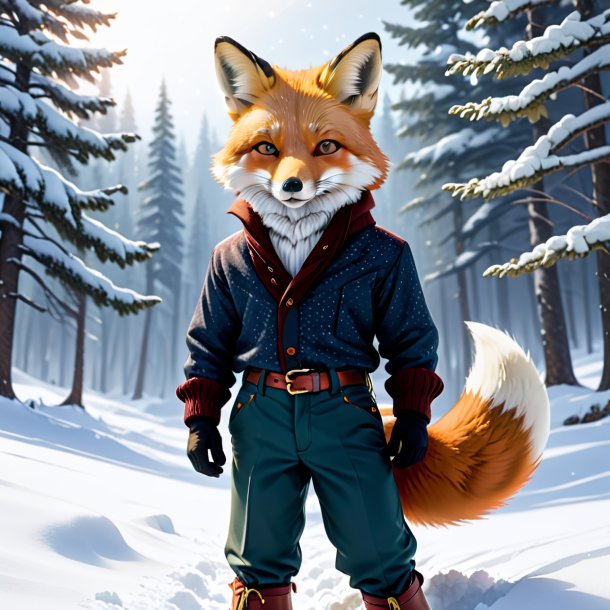 Drawing of a fox in a trousers in the snow