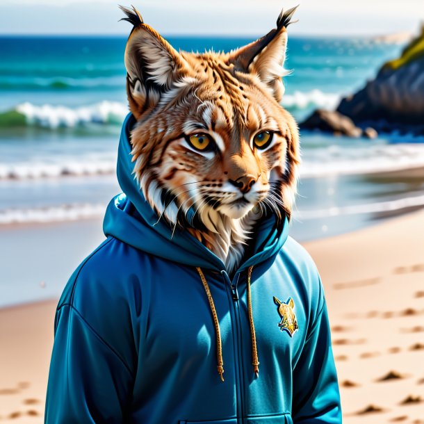 Image d'un lynx dans un sweat à capuche sur la plage