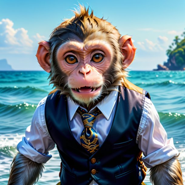 Pic d'un singe dans un gilet dans la mer