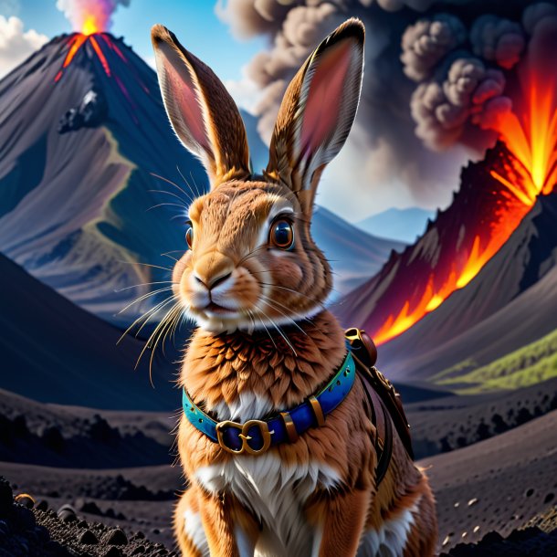 Photo of a hare in a belt in the volcano