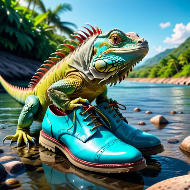 Imagem de uma iguana em um sapatos no rio