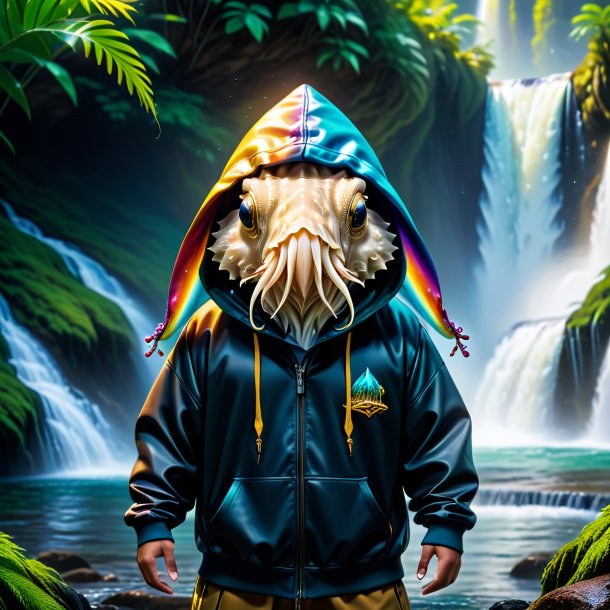 Image of a cuttlefish in a hoodie in the waterfall