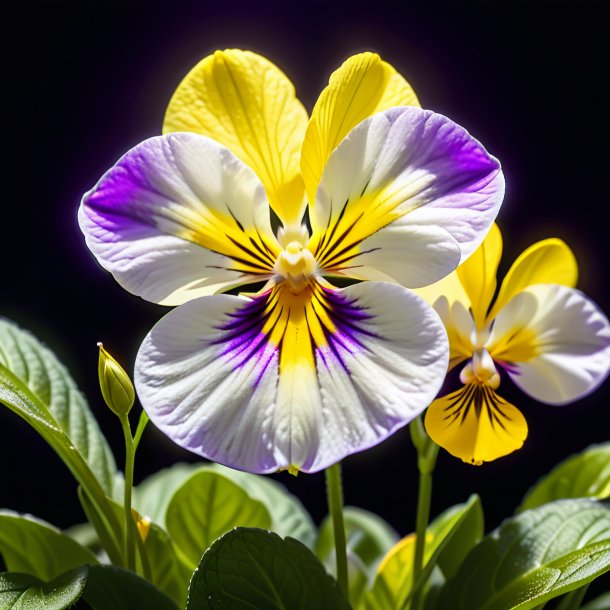 "depiction of a yellow violet, white"