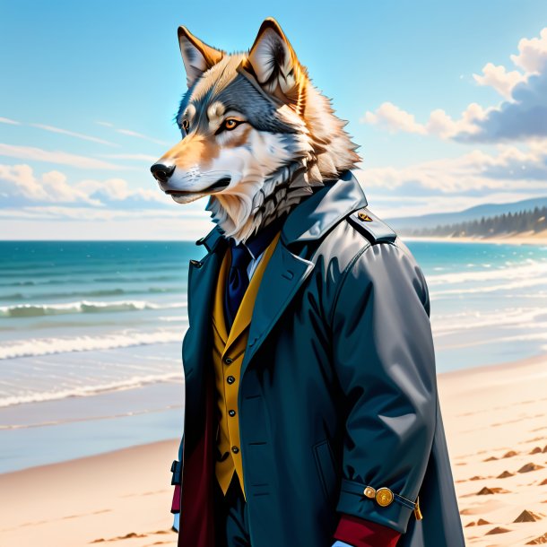 Drawing of a wolf in a coat on the beach