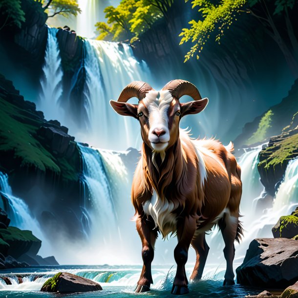 Image of a threatening of a goat in the waterfall