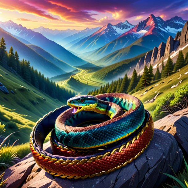 Drawing of a snake in a belt in the mountains